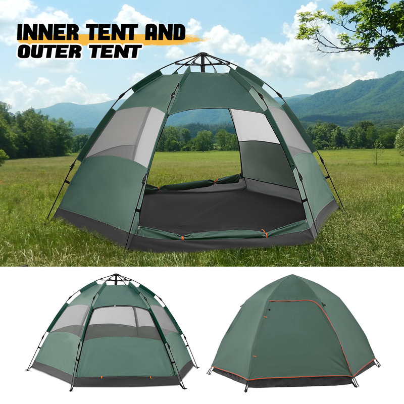 MoNiBloom 4 Person Double Layer and 2 Doors Camping Tent Portable Hiking Dome Instant Cabin Reviews Wayfair